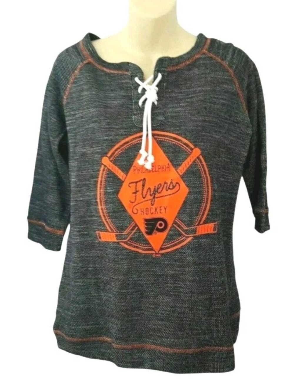 Philadelphia Flyers Womens Top Size Medium 8/10 Woven Jersey Style Heather Gray